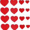 A set of twenty-four red heart iron-on patches arranged in a grid.