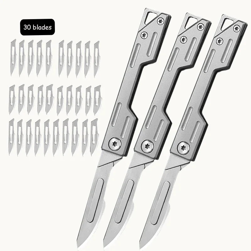 Folding Keychain Knife with 10 Spare Blades