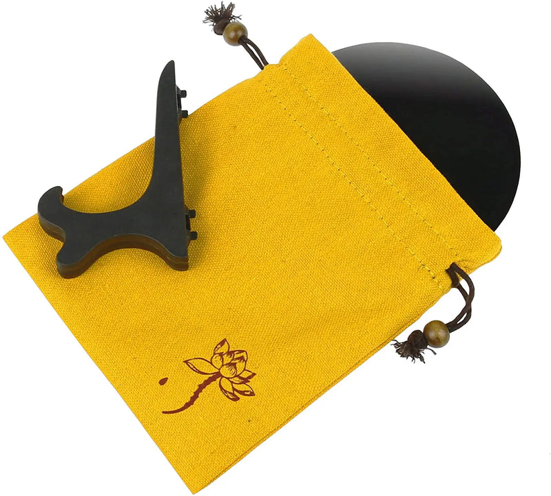 Natural Black Obsidian Scrying Mirror with Display Stand