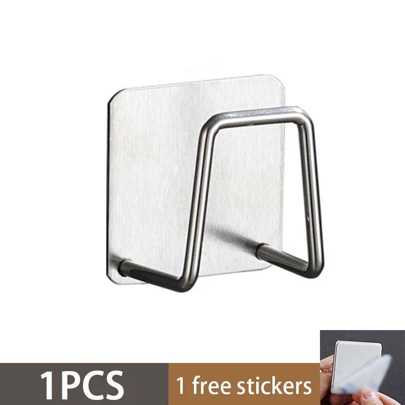 Stainless steel sponge holder with a metal bar and mounting plate for kitchen sink