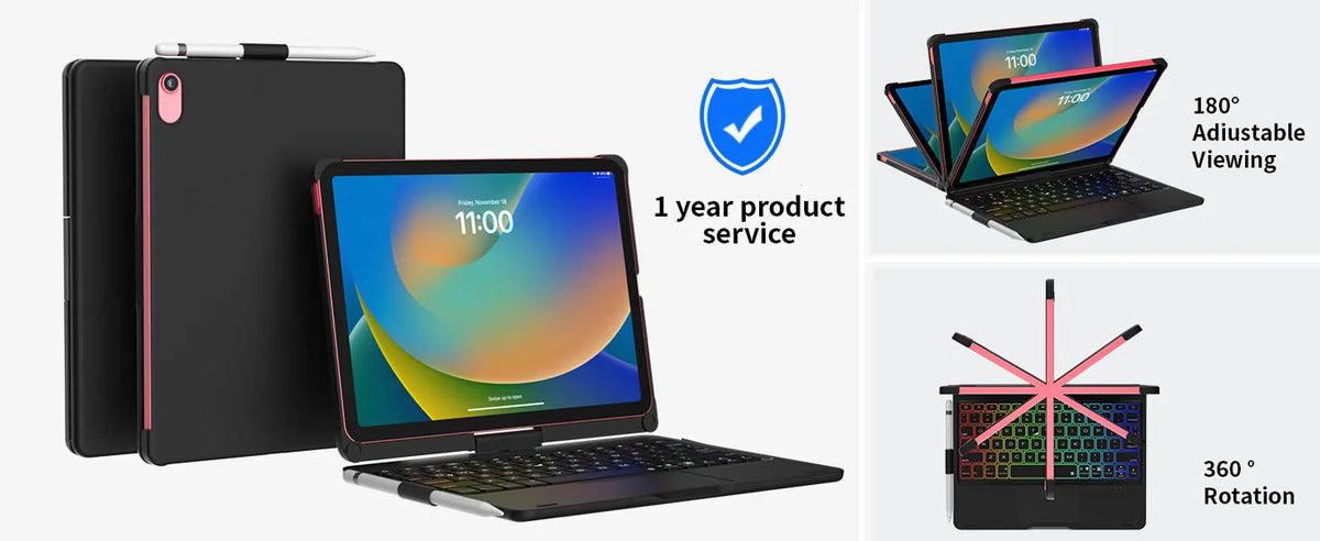 Backlit Keyboard Case with Trackpad & 360° Swivel for iPad