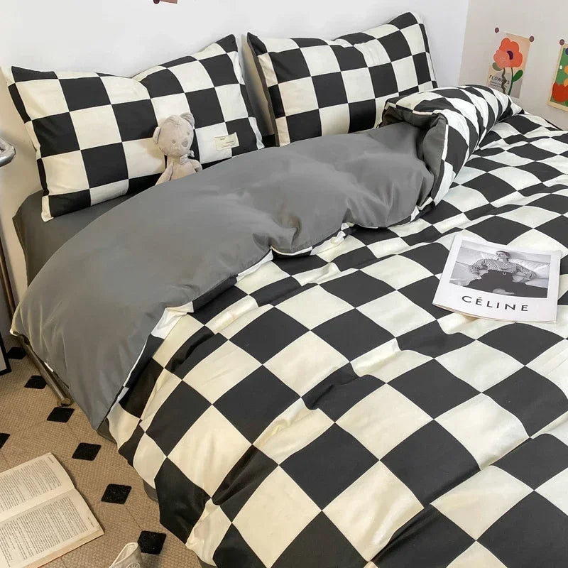 Black and White Plaid Duvet Cover Set with Pillowcases