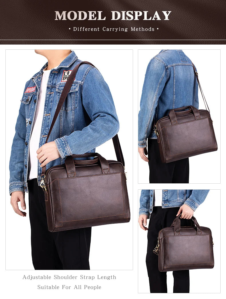 Genuine Leather Business Briefcase for Men – Fits 15.6" Laptop