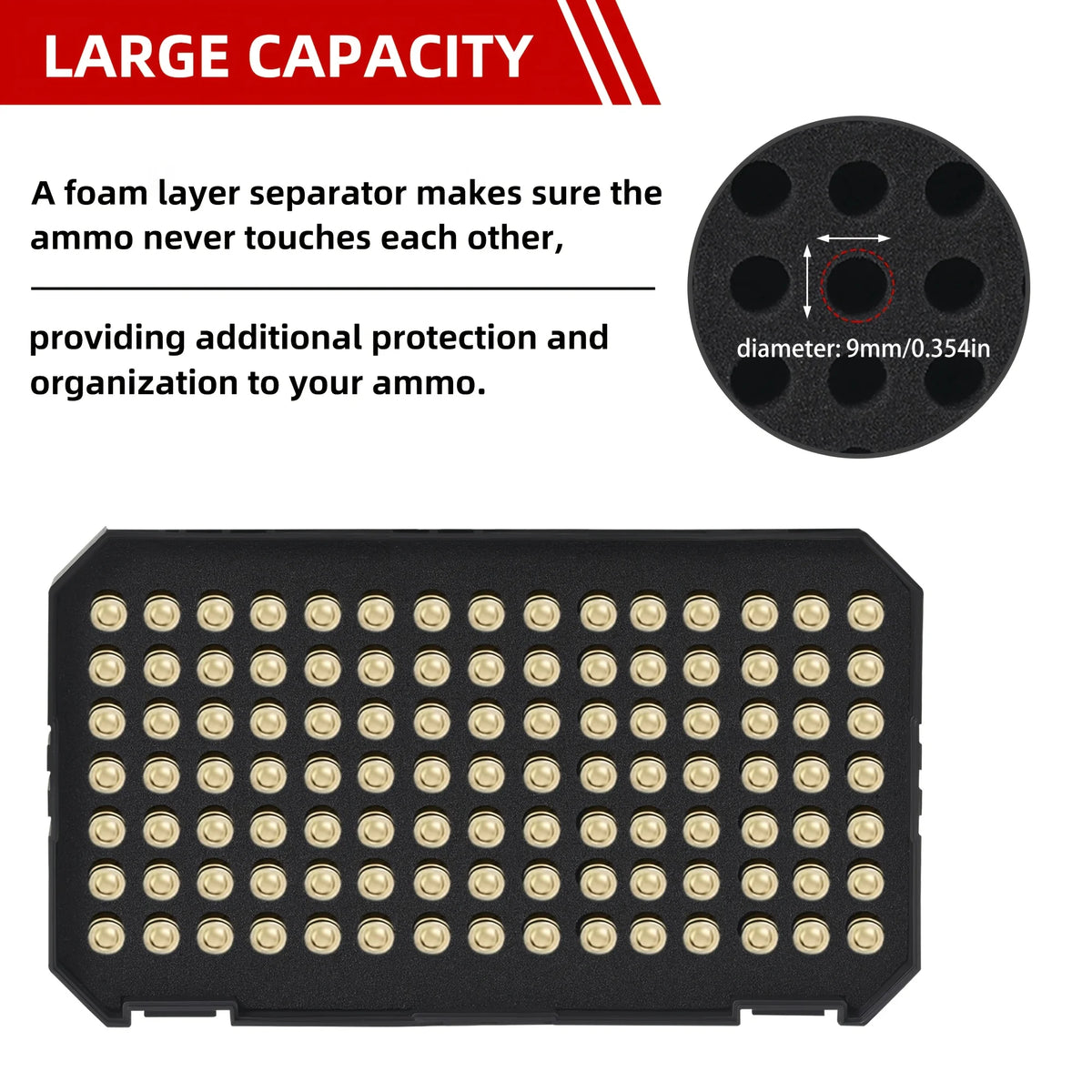Black foam layer separator ammo storage case with multiple round holders