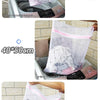 Three mesh laundry bags of different sizes 30x40cm, 40x50cm, and 50x60cm shown in a washing machine context.