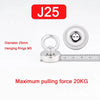 Silberner magnetischer Haken mit 25mm Durchmesser und M5-Aufhängungsringen, für eine Zugkraft von maximal 20KG ausgelegt.
