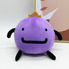 A cute purple plush doll with a gold crown and black features is shown against a light background.