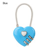 Blue heart-shaped 3-digit combination padlock for luggage and storage