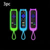 Three glow-in-the-dark silicone cat ear remote control covers in green, blue, and purple.
