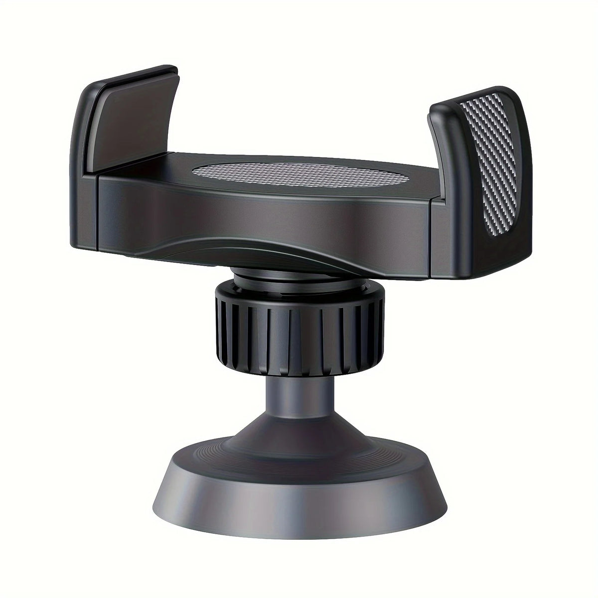 A black magnetic phone holder designed for gym workouts, featuring a flat platform and adjustable base.