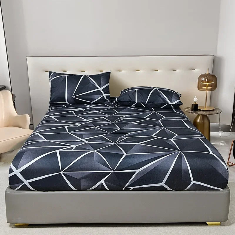 Non-Slip Fitted Sheet with Elastic Edges – Geometric Print, Soft Cotton Feel