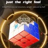 A close-up view of a red and blue MoYu RS3M V5 magnetic speed cube resting on a dark background.