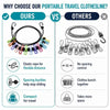 Comparison chart showing our portable travel clothesline versus others, highlighting features like spacing and space usage.
