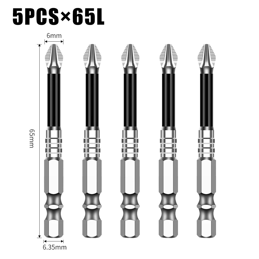 Magnetic Cross Head Screwdriver Bit Set (S2 Steel, Anti-Slip)