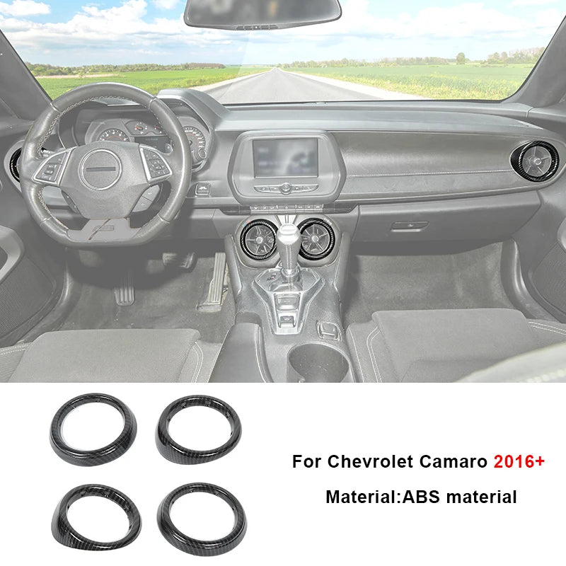 Carbon fiber interior trim kit for Chevrolet Camaro 2016+ featuring steering wheel and shifter components