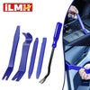 A set of blue car trim removal tools for interior panel and dashboard disassembly.