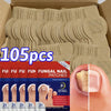 Box of 105 patches for fungal nail repair showing various sizes and application instructions