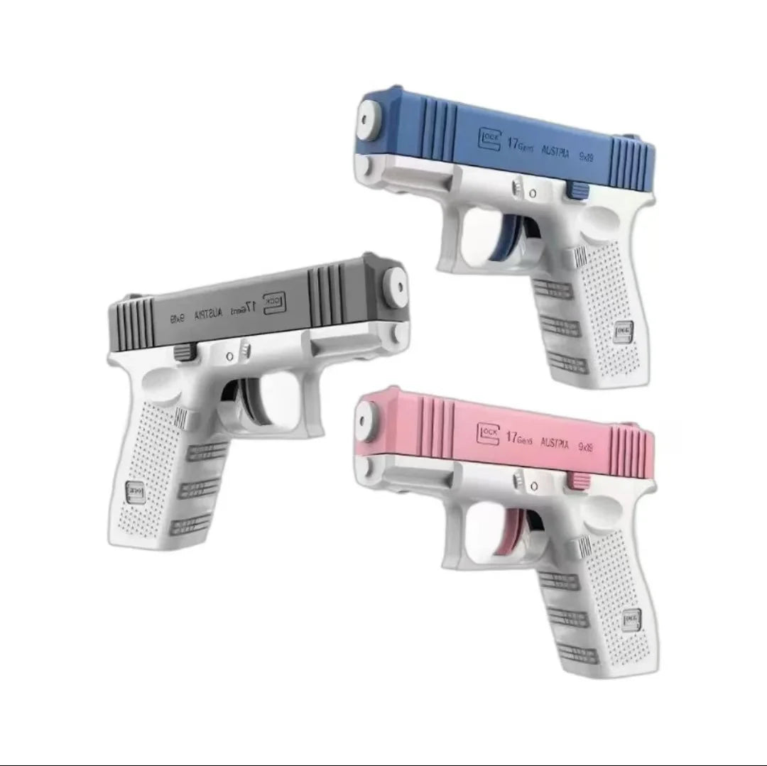 A light blue high-capacity water blaster pistol is shown in a side view.
