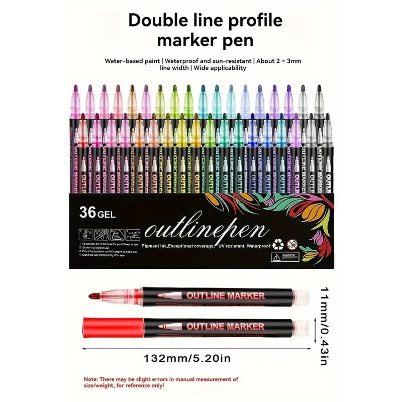 Double Line Outline Pens with Metallic Glitter (Set of 8)