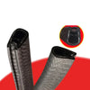 Close-up view of a black U-shaped rubber edge trim with a metal core for vehicle doors.