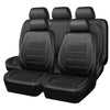 A full set of black universal leather car seat covers shown in a row.