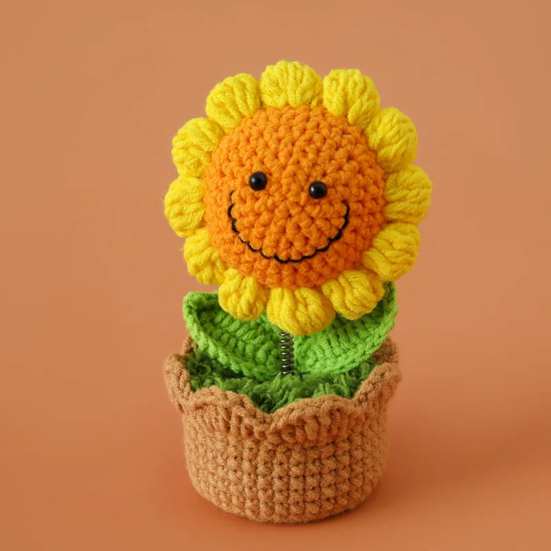 Handcrafted crochet sunflower with a green pot