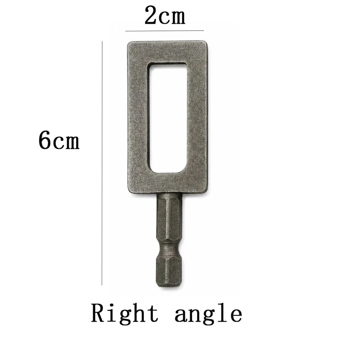 A gray right angle shaped drill attachment with a hexagonal shank for wire twisting.