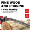 Close-up of an Arc-Edge wood cutting blade being used on a log for fine wood and pruning work.
