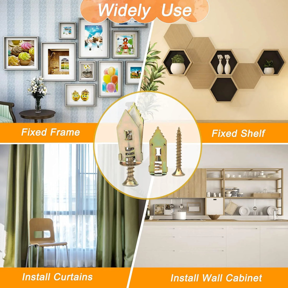 A set of fixed frame and fixed shelf hardware for installing wall cabinets and curtains.