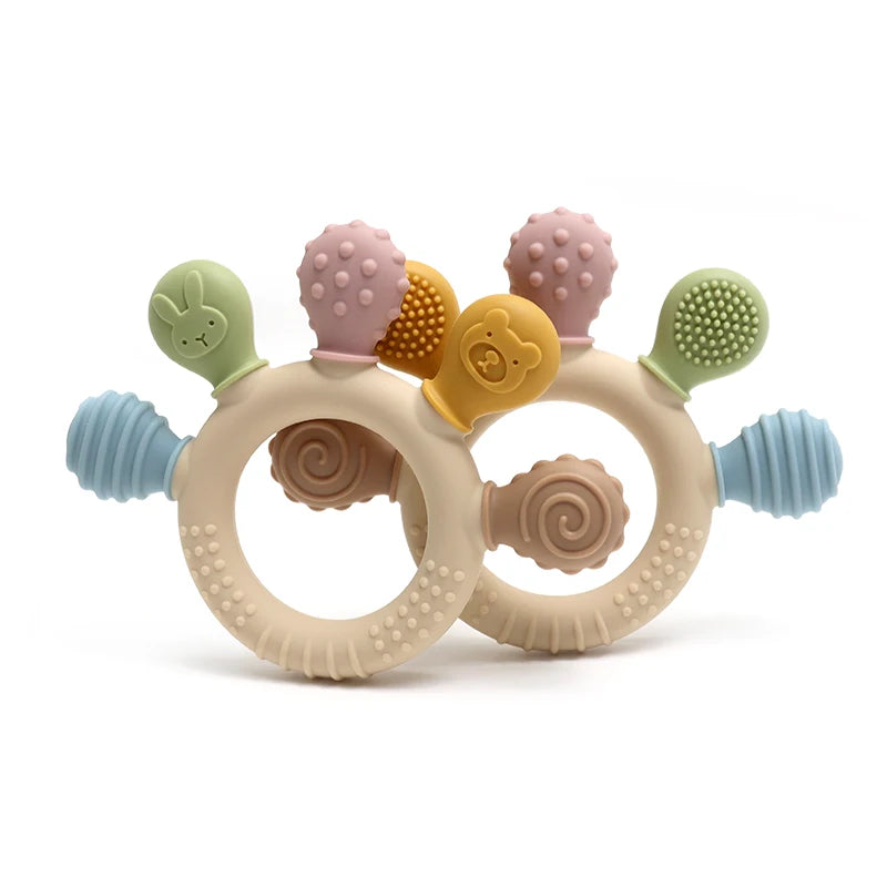 Silicone Baby Teether Ring with Sensory Beads