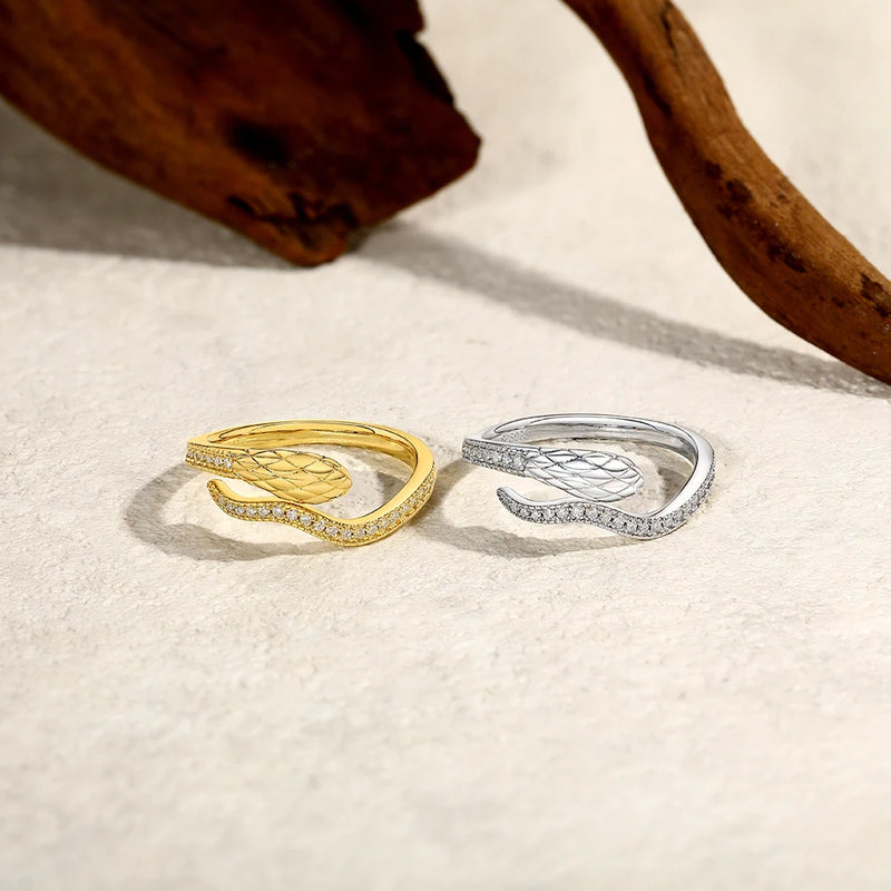 Snake-Design Moissanite Ring in Sterling Silver