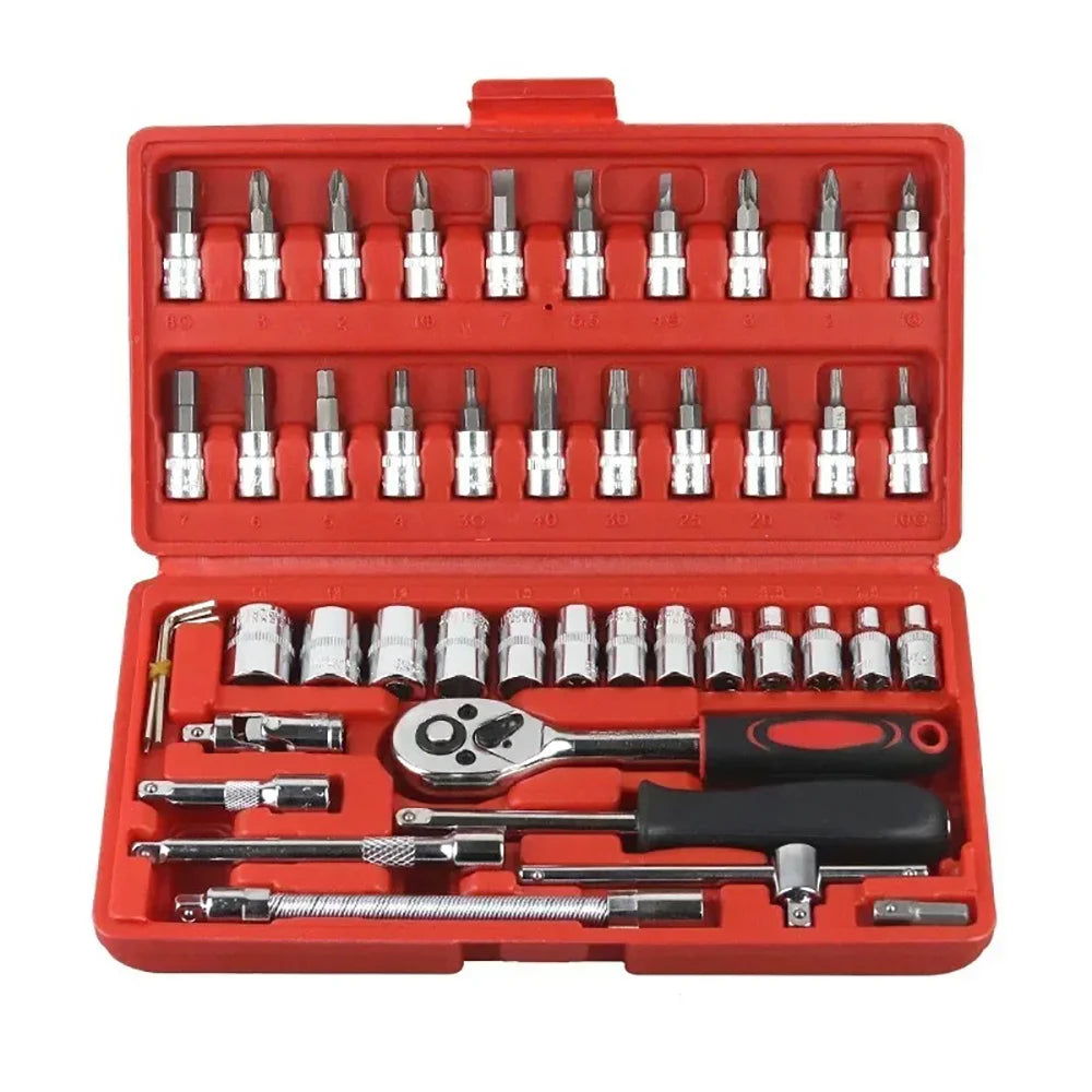 46-Piece Ratchet Socket and Bit Tool Set with Carrying Case