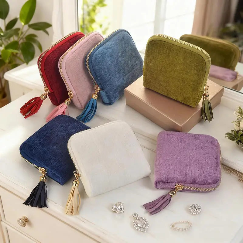 Velvet Jewelry Storage Pouch with Tassel — Travel Organizer for Rings, Bracelets & More