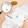 A close-up of an A4 thermal paper sheet being printed using a handheld line printer.