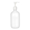 White refillable soap dispenser bottle for shampoo, shower gel, and lotion.
