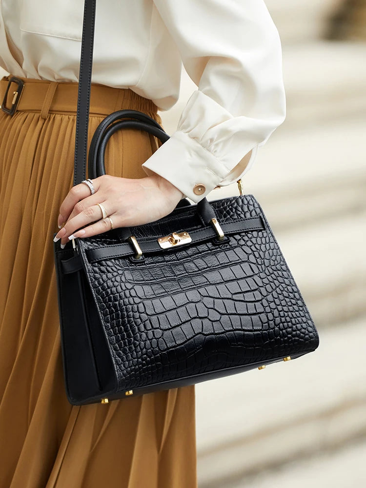 Elegant Genuine Leather Shoulder Bag for Women with Top Handle
