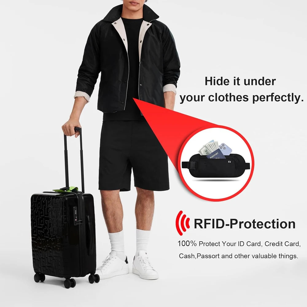 RFID-Blocking Travel Money Belt with Hidden Pockets