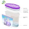 A set of reusable moisture absorber boxes showing a purple protective cover and a catchment area filled with spherical calciu