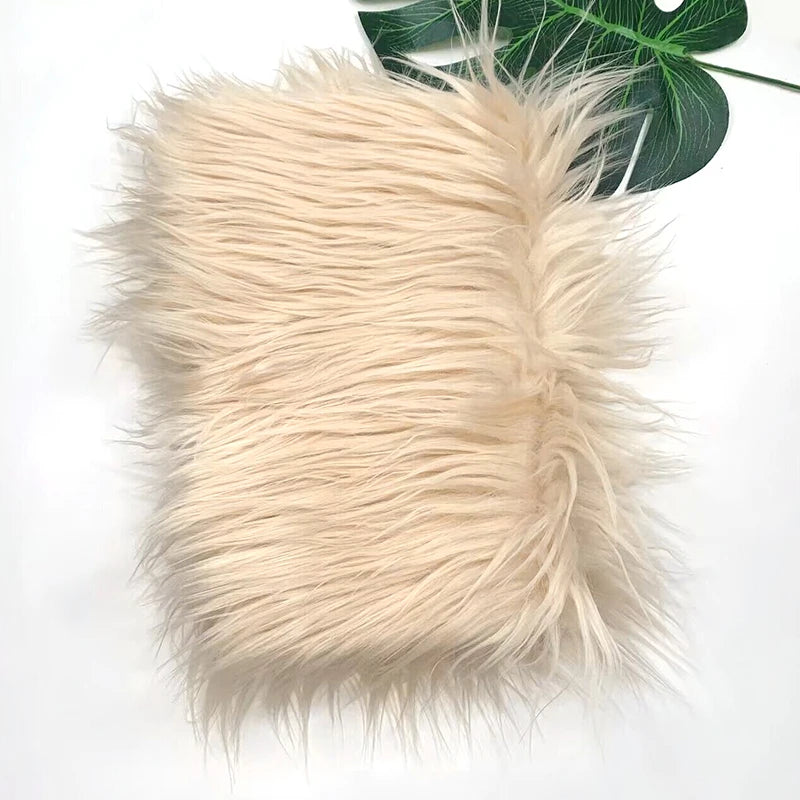 Light beige soft faux fur fabric for DIY sewing, doll hair, and cosplay