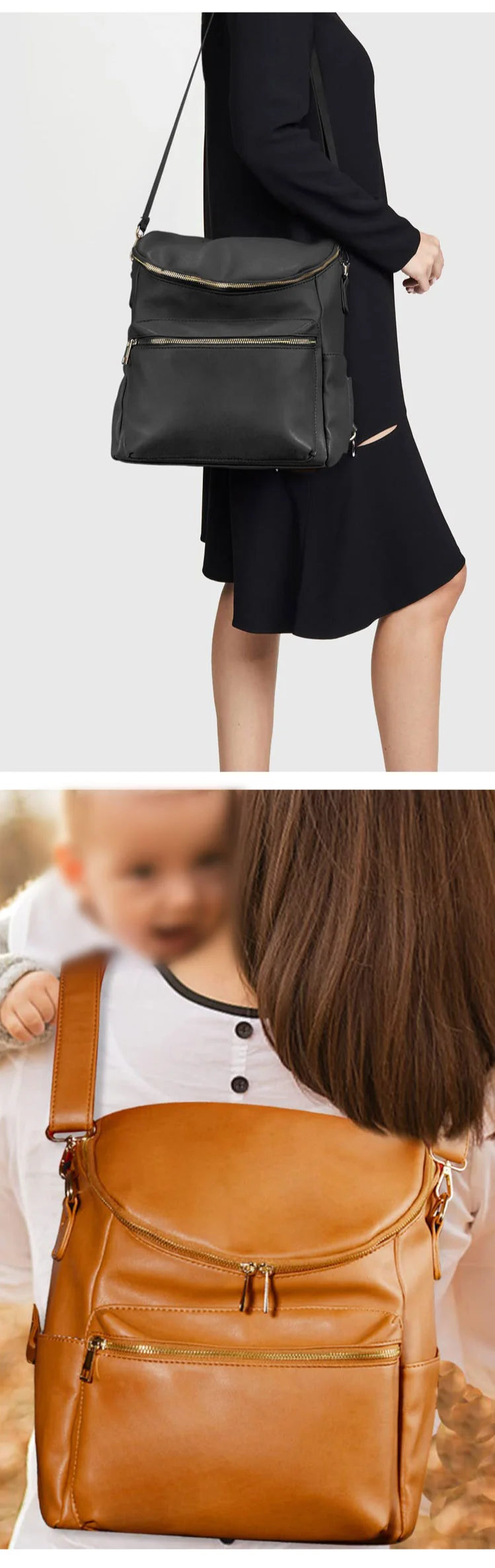Leather-Look 20L Diaper Backpack with Stroller Straps
