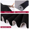Black suede car headliner fabric with elastic foam backing shown for easy cutting and sound insulation
