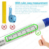 Präzises wasserdichtes Markierstift-Set mit Lineal und Messlinie auf weißer Fläche.