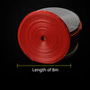 A roll of red car wheel rim protector trim, 8 meters long, shown in a circular view.