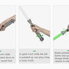 Hand holding a lightsaber with an app control feature and blade color changing mechanism.