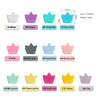 A collection of colorful silicone crown star heart beads in various shades including white, purple, turquoise, blue, pink, gr