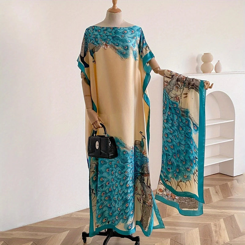 Floral Butterfly Peacock Print Shawl & Scarf Set