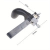 A silver adjustable leather strap cutter with a handle and scale markings showing dimensions.