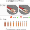 Diagram showing compatible wire types and gauges for solderless T-tap wire connectors.