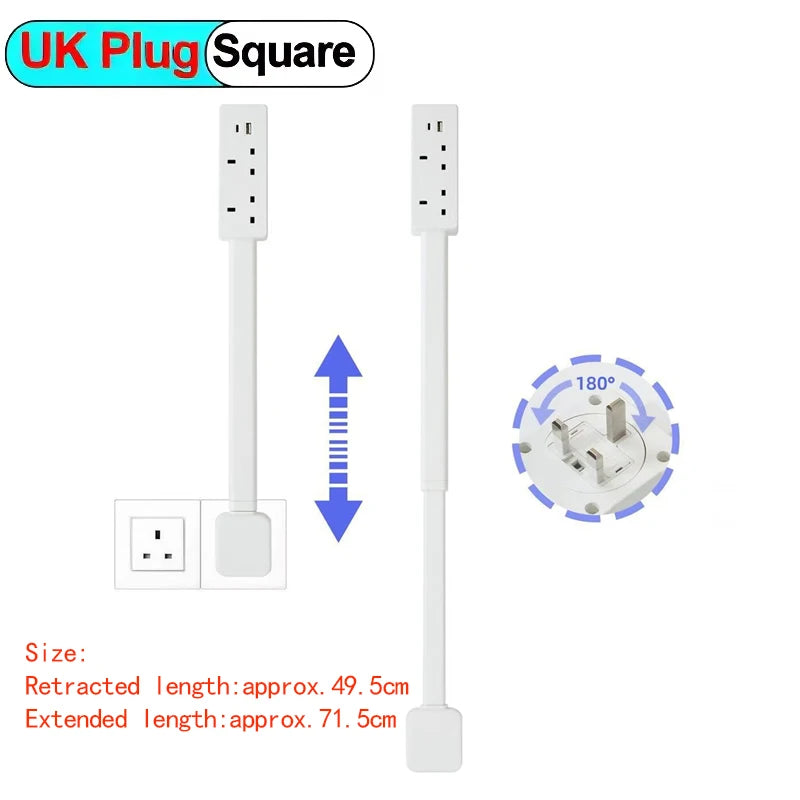 Rotating Wall Plug Extender with Adjustable Length and USB Ports