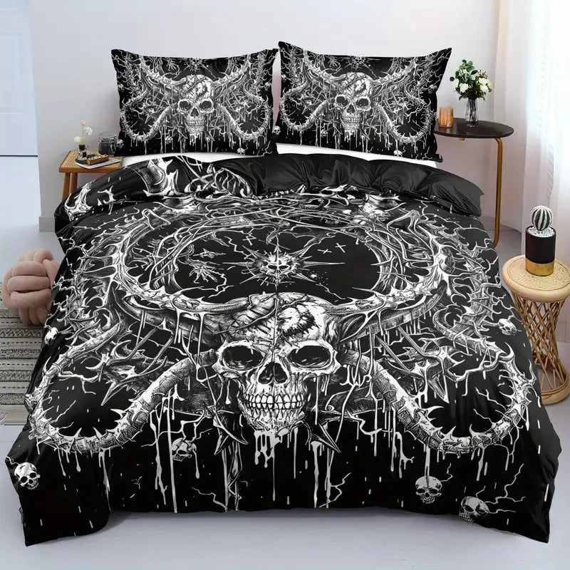 Gothic Skull & Damask Comforter Cover Set
